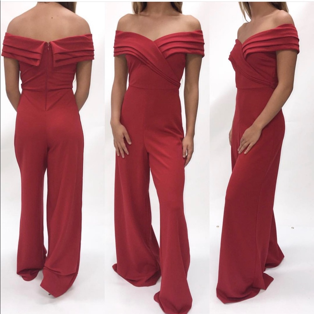 Symphony red off shoulder jumpsuit size L